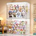 JOYZAN Clear Acrylic Display Case with Lights, 4 Tier LED Display Case for Collectibles 14.2" x 8.67" x 10.6" Stackable Lighted Display Box with Magnetic Door - Large 2 Packs