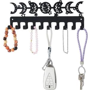 SUPERDANT Moon Phase Metal Key Hook Moon Phase Decorative 10 Hooks Black Key Holder Organizer Wall Hanging Hooks Personalized Keys Hanger Dog Leash Hanger for Home Wall Front Door