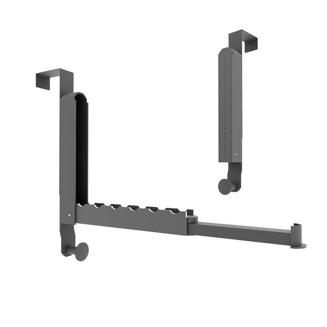 Over The Door Drying Rack, Foldable Portable Over The Door Hooks Hanger with Towel Racks for Coat Clothes Laundry Bathroom Bedroom Travel Hangers (Space Grey, 1 Pack)