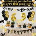 27pcs 69th Birthday Decorations for Men, Black Gold 69th Party Decorations, Happy 69th Birthday Banner Honeycomb Hanging Swirls Cake Topper and Balloons Kit Party Supplies
