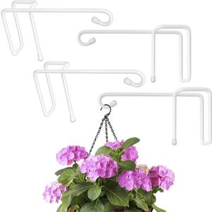 Vinyl Fence Hooks for Hanging, Heavy Duty Patio Hangers, Outdoor Fence Hangers for Hanging Flower Baskets, Wind Chimes, Planters, Bird Feeders, Lights, Lanterns - 4 Pack - White Color