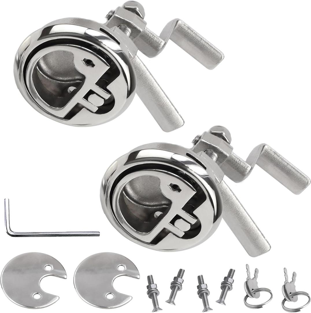 YANYUCB 2 Pack Boat Deck Cam Latch Hatch Locking Style Marine Stainless Steel 316 Floor Buckle Flush Pull Hatch Lift Handle Recessed Hatch with Fasteners