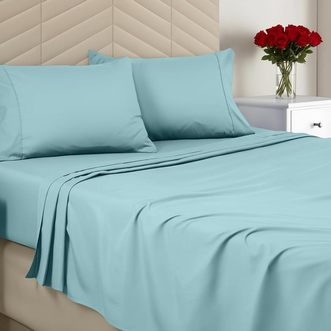 Utopia Bedding Queen Size 4 Piece Sheet Set - Brushed Microfiber - Soft Bed Sheets for Queen Size Bed Set - Includes 1 Fitted, 1 Flat, & 2 Pillow Cases - Deep Pocket (Spa Blue)