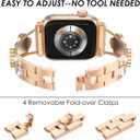 Surace Compatible with Apple Watch Band 44mm for Women, Jewelry Diamond Rhinestone Stainless Steel Metal Wristband Strap with Bling PC Protective Case for iWatch Series 6/5/4 SE 44mm, Rose Gold/Black