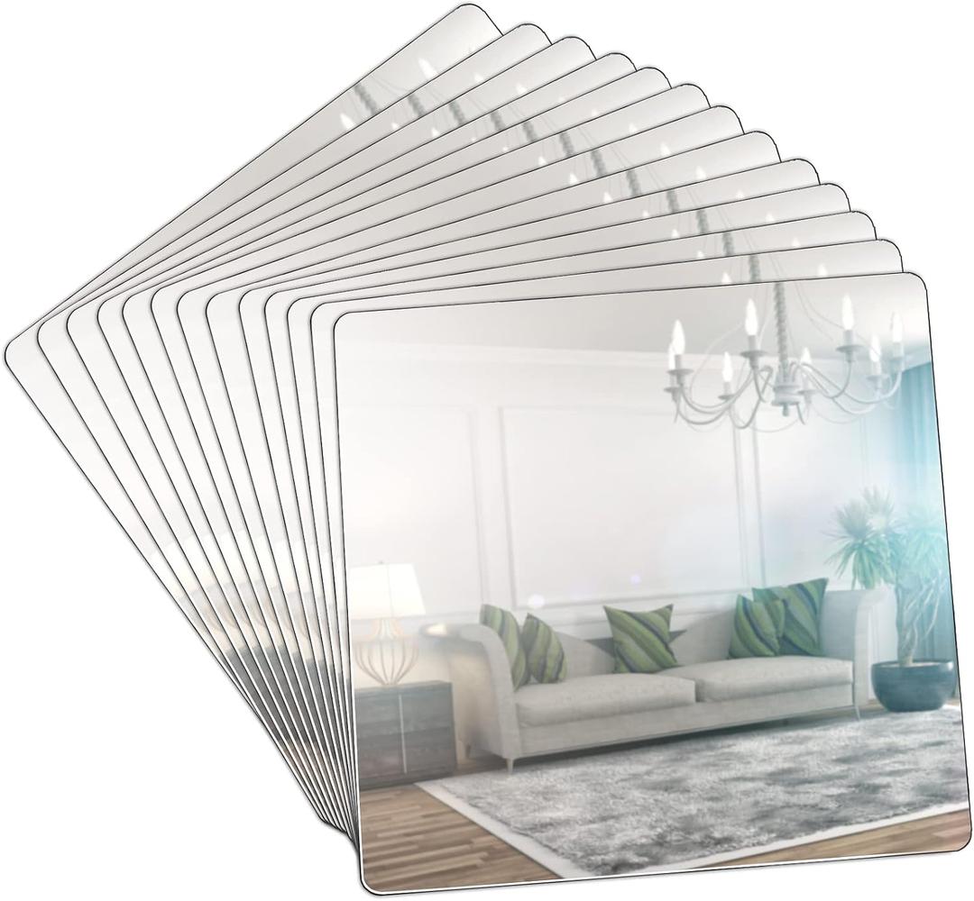 12 Pieces Mirror Tray Candle Tray Round Square Plate for Wedding Decorations Plate Wedding Centerpieces, 2 mm Thick(7.8 Inch,Round Edge)