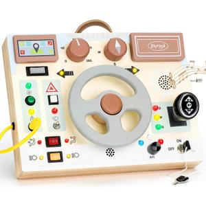 Joyreal Toddler Busy Board with LED Lights, Steering Wheel, Sounds, Montessori Toys for 1+ Year Old, Fidget Board Sensory Travel Toy, Gifts for Boys and Girls