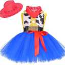 Cowgirl Costume for Girls with Hat and Tutu  Western Dress Up Outfit for Toddlers and Kids for Halloween or Party (3-4T, Blue)
