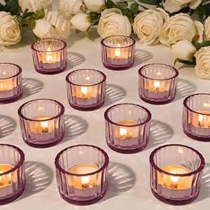 TBWIND 24 Pack Purple Mouth Tealight Candle Holder, Bulk Tea Light Votive Candle Holders for Centerpiece Table Decorations, Birthday Party, Wedding Centerpieces, Candlelight Dinner