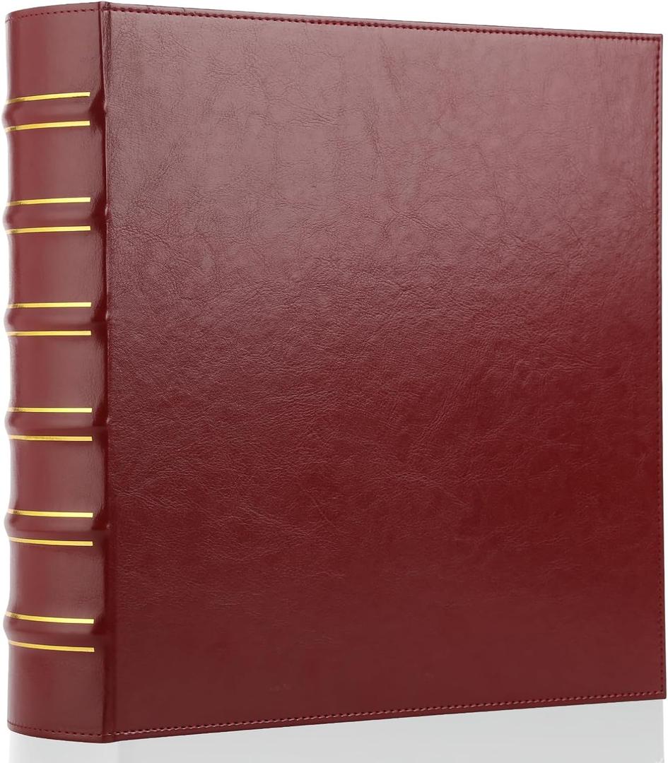 Vintage Hardback 3 Ring Binder 2 Inch, Professional Leather Binder 3 Ring, Three Ring Binders Fits 8.5" x 11", D Ring Binders for Photo Album, Home, School and Office Supplies- Dark Red