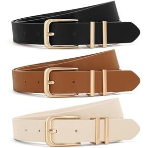 XZQTIVE 3 Pack Women Belts For Jeans Dresses Pants Ladies Leather Waist Belt with Gold Buckle M