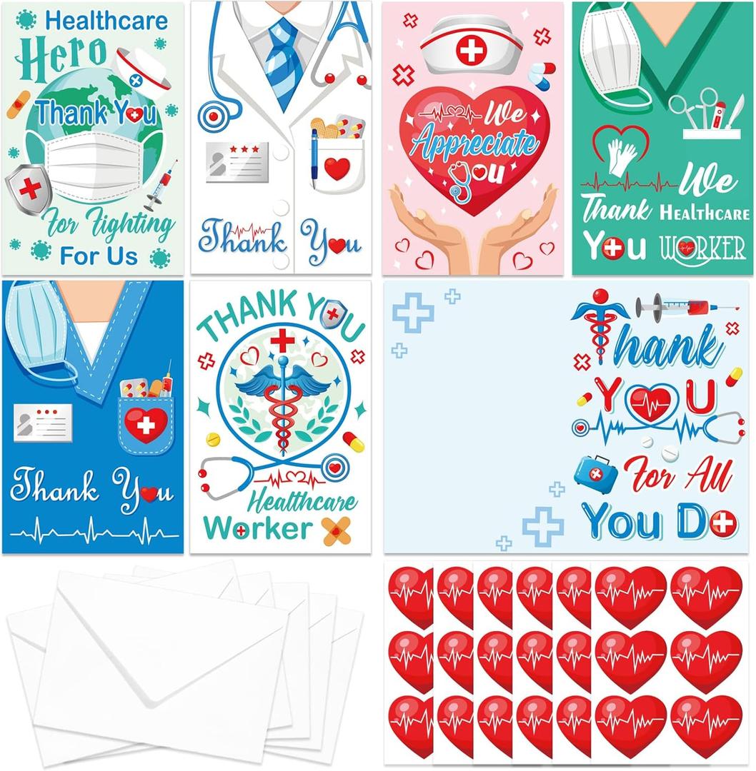HOWAF 35pcs Nurse Day Gift Cards, Nurse Appreciation Week Greeting Cards for Nurses Themed Party Supplies, Thank You Nurses Party Favors Paper Cards with Envelope and Nurse Themed Stickers