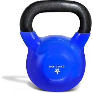 Yes4All Kettlebell, 5-100 LB Vinyl Coated Cast Iron Strength Training Kettlebells for Home Gym Exercises, Fitness, Full Body Workout Equipment, Push Ups, and Grip Strength 50LB