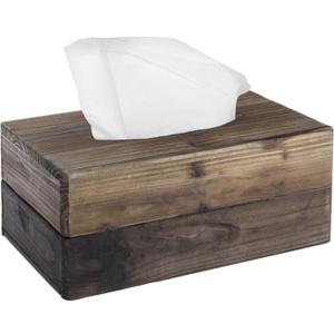 MyGift Tissue Box Cover Rectangular Rustic Torched Wood Kleenex Box Holder with Slide-Out Panel, Distressed Farmhouse Decor for Bathroom, Office, and Living Room