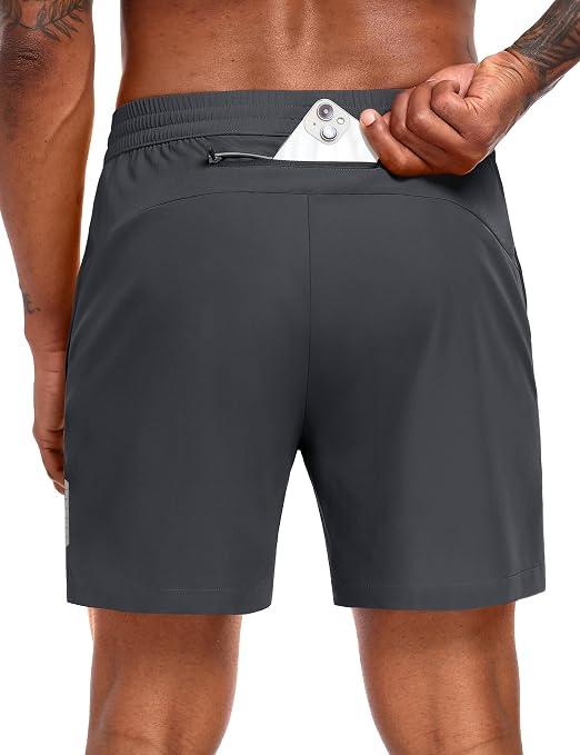 MIER Mens Running Shorts with 5 Inch Inseam, Quick Dry Athletic Shorts for Gym Workout 3 Zipper Pockets, Dark Grey, 2XL