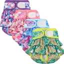 4 Pack Dog Diapers Female Washable Dog Diapers Reusable Puppy Diapers Highly Absorbent Comfortable Doggy Diapers for Dogs in Heat or Excitable Urination (L, Mermaid)