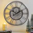 CLXEAST 28 Inch Original Real Moving Gear Wall Clock Roman Numerals,Oversized Large Wall Clocks for Modern Farmhouse Living Room Home Decor,Brushed Gunmetal