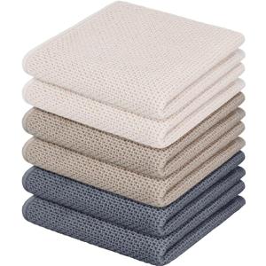 Nialnant 6 Pack Kitchen Hand Towels,Large 100% Cotton Kitchen Tea Towels,Dish Towels for Drying Dishes 13x28 Inches,Multi Color (Multi Color(beige+grey+brown))