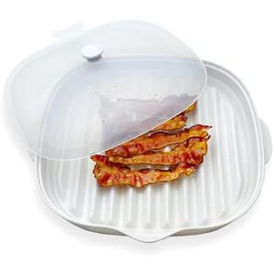 Microwave Bacon Cooker Tray, Microwavable Bacon Grill with Splatter Lid, Make Crispy in Minutes, Length:9inch, White
