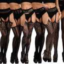 DRESHOW Fishnet Garter Belt Stocking Suspender Pantyhose Tights Thigh High Pantyhose (Black)