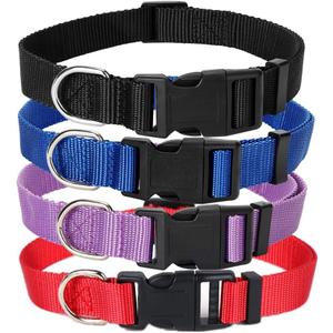 4 Pack Nylon Dog Collars, Classic Adjustable Pet Dog Collar for Small, Medium and Large Dogs, M(Black, Blue, Red, Purple)