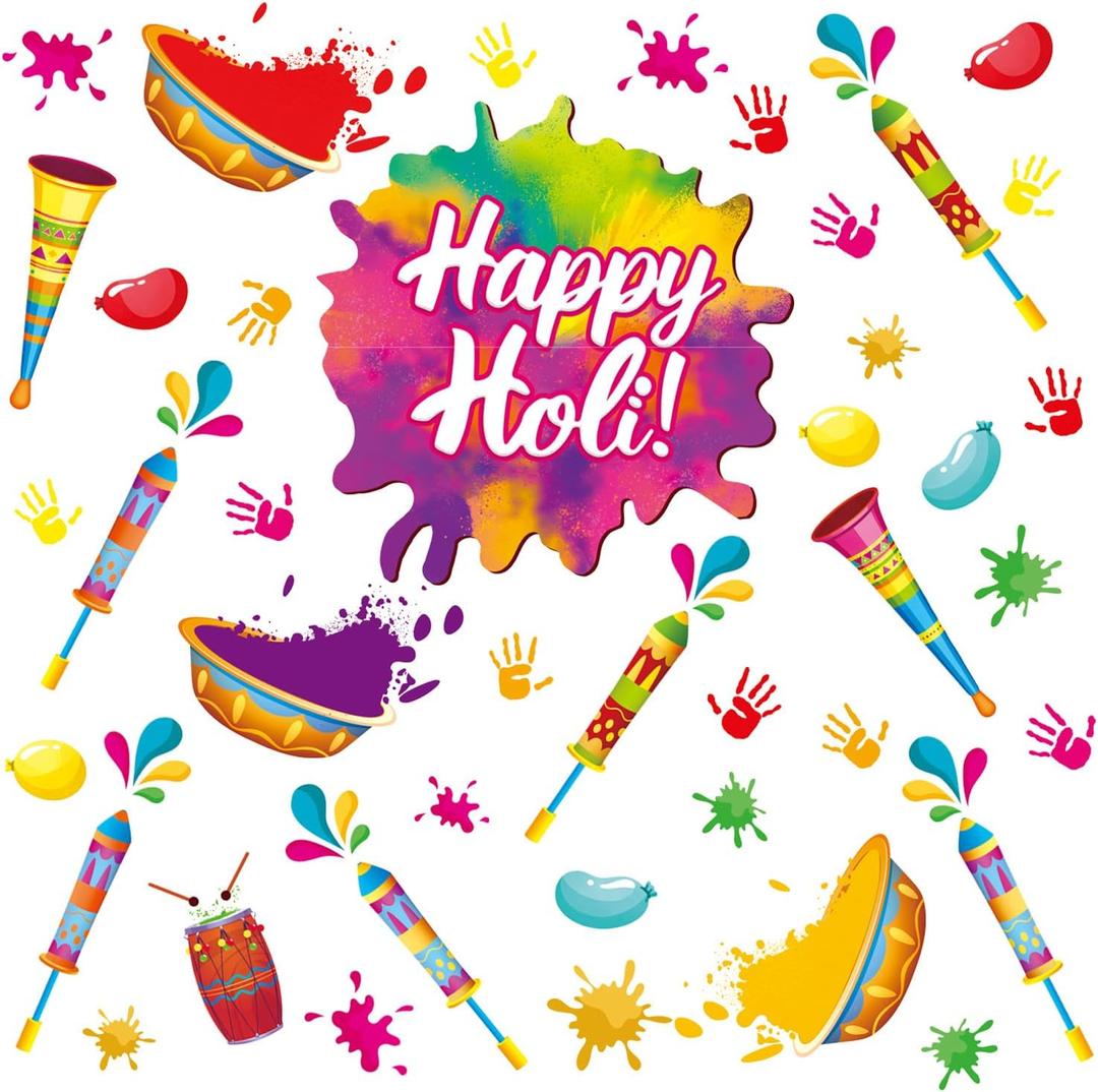 Happy Holi Window Stickers,Holi Windows Clings Hindu,Indian Festival of Colors Wall Stickers,India Holiday Wall Decals Colorful,Hindu Festival Wallpaper for Living Room Bedroom Party Porch