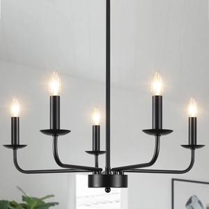 MEIJIA Modern Farmhouse Chandeliers for Dining Room Black Chandelier Light Fixture 5 Light Industrial Candle Chandelier for Living Room Kitchen Bedroom Entryway Foyer