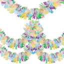 33FT Easter Tinsel Garland, White Metallic Hanging Twisted Garlands with Colorful Bunny Confetti Spring Hanging Garland for Bunny Party Supply Wreath Tree Indoor Outdoor Decor