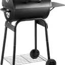 Charcoal Grill Outdoor BBQ Grill, Barrel Charcoal Grills with Side Table, with Nearly 500 Sq.In. Cooking Grid Area, Outdoor Backyard Camping Picnics, Patio and Parties, Black (Regular size)