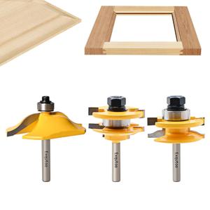 Exqutoo 3PCS 1/4" Shank Router Bit Set, Raised Panel Cabinet Door Making Router Bits, Cemented Carbide Router Bits, Woodworking Tools Router Door & Window Bits (Tenon Joint Cutter Diameter: 1-3/4")