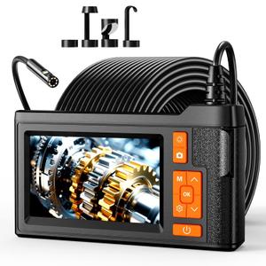 33FT Dual Lens Endoscope Camera with Light, 4.3" Borescope with Photo/Video, IP67 Waterproof with 8 LED Lights, Semi-Rigid Snake Cable, Inspection for Pipe, Engine & HVAC