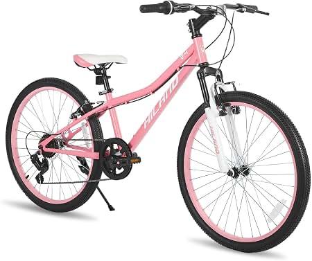 Hiland 24 Inch Mountain Bike for Kids Age 5 + Year Old, Front Suspension Fork Kids' Bicycles for Boys Girls, Pink