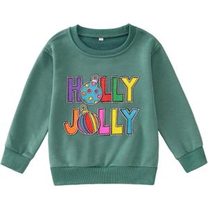 GLIGLITTR Toddler Baby Boy Girl Christmas Sweatshirt Xmas Holly Outfit Jolly Pullover Top Holiday Crewneck Long Sleeve Shirts(Teal, 12-18Months)
