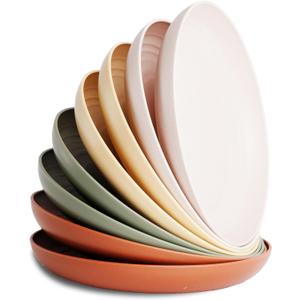 Nook Theory 8-Pack Reusable Wheat Straw Plates Set - Non Toxic and Non Plastic Dinner Plates for Kids and Adults, Lightweight Unbreakable Plate, Microwave Safe and Dishwasher Safe (Boho 9")