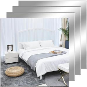 12" x 12" Acrylic Flexible Mirror Sheets, 4 Pack Self Adhesive Mirror Tiles Square Cuttable Mirrors Wall Stickers, Non-Glass Plastic Mirrors Stickers Safety Reflective for DIY Craft Home Wall Decor