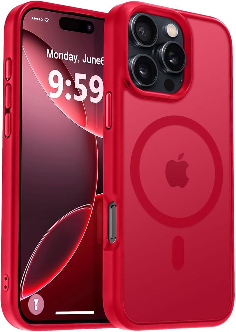 MOCCA Strong Magnetic for iPhone 16 Pro Phone Case, [Compatible with Magsafe][16FT Mil-Grade Drop Protection] Slim Thin Translucent Matte Protective Cover Case for iPhone 16 Pro Case, Red