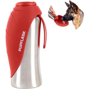 PupFlask Large Dog Water Bottle | 27 or 40 OZ Stainless Steel | Convenient Dog Drink Dispenser | Puppy Travel Water Bowl | Portable Pet Hydration Bottle | Leak Proof | Perfect Size For All Breeds (Crimson Red)