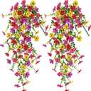 Der Rose UV Resistant Artificial Hanging Flowers for Outdoors,bSilk Cascading Fake Spring Hanging Flowers for Outdoor Porch Fence Balcony Garden Yard Decor (Red/Purplish/Rose Red/Yellow)