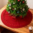 Red Christmas Tree Skirt, 24 Inch Knitted Tree Skirt for 2-4 Ft Christmas Tree Luxury Knitted Thick Rustic Tree Skirt Xmas Decoration, Small Christmas Tree Skirt Decor for Pencil Christmas Tree