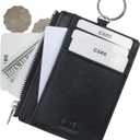 Boshiho Saffiano Leather Credit Card Holder Coin Change Purse with Key Ring Keychain