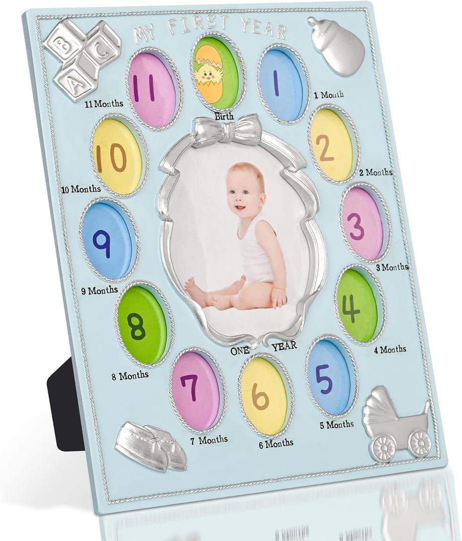 My First Year Baby Photo Frame - 12 Monthly Slots in Blue