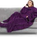 PAVILIA Fleece Blanket with Sleeves, Foot Pockets for Women Men Adults, Plush Wearable Blanket Throw Wrap, Warm Snuggle Blanket Robe, Cozy Gift Ideas Wife Mom, Dark Purple