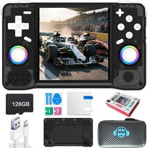 New Retro Handheld Game Console,4-inch IPS Screen with Storage Bag,Built-in 128G with 22000 Games,Linux System,Portable Pocket Mini Arcade (Black,128g)