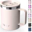 TILUCK 12 oz Insulated Coffee Mug with Lid,Stainless Steel Travel Mug Cup with Handle for Hot or Cold Drinks(SakuraPink, 12oz)