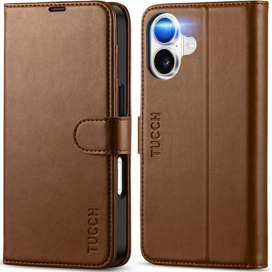 TUCCH Wallet Case for iPhone 17 (6.3") 2025, 4 Card Slots | RFID Blocking | Stand | PU Leather | Magnetic Closure | Protective Flip Folio Cover | Shockproof TPU Shell | Brown