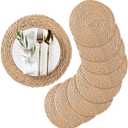 Round Woven Placemats Set of 8, Natural Water Hyacinth Place mats, Rattan Placemats Wicker Placemats Farmhouse Boho Braided Heat Resistant Outdoor Placemat Patio Table Place Mats (13.5 inch Set of 8)
