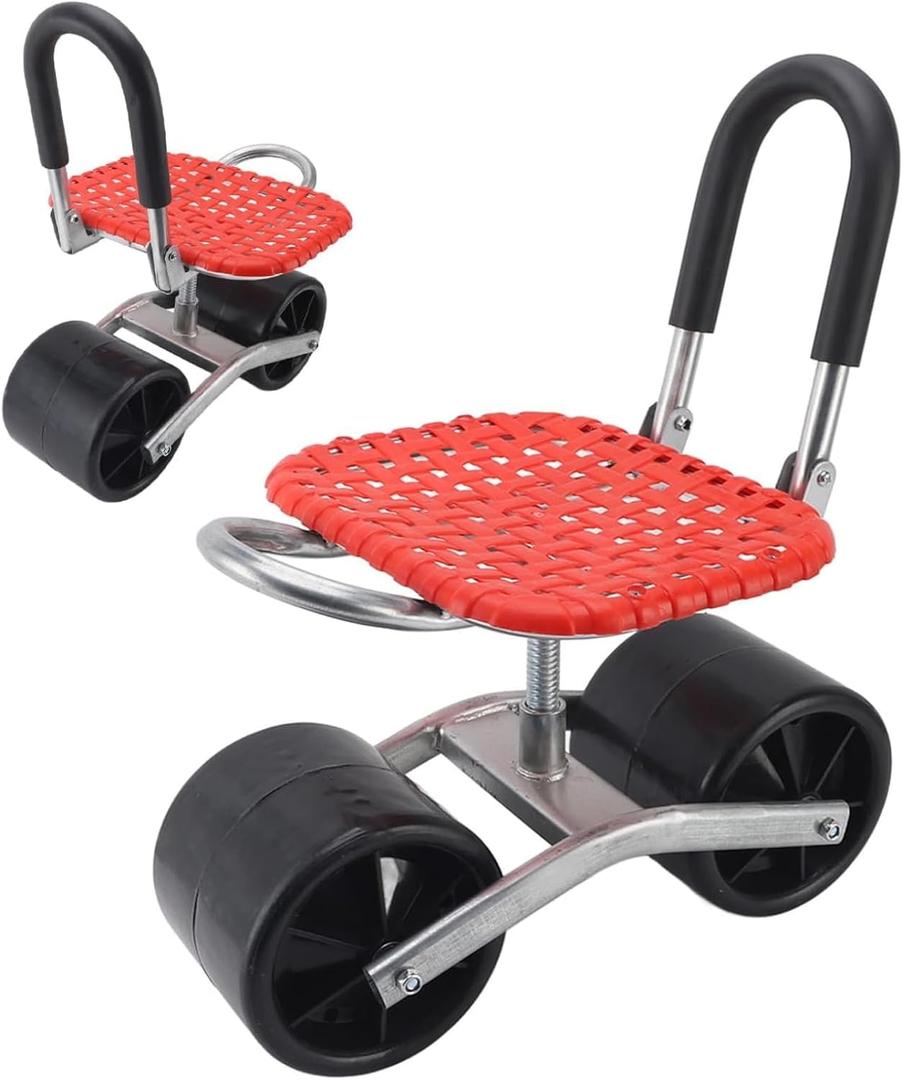 Garden Stool with Wheels, 360° Rotating Rolling,Adjustable Seat Height 8.7"–13.8", Max Load 300 lbs, Heavy Duty Ergonomic Mobile Gardening Work Chair, Labor-Saving Outdoor Planting Helper