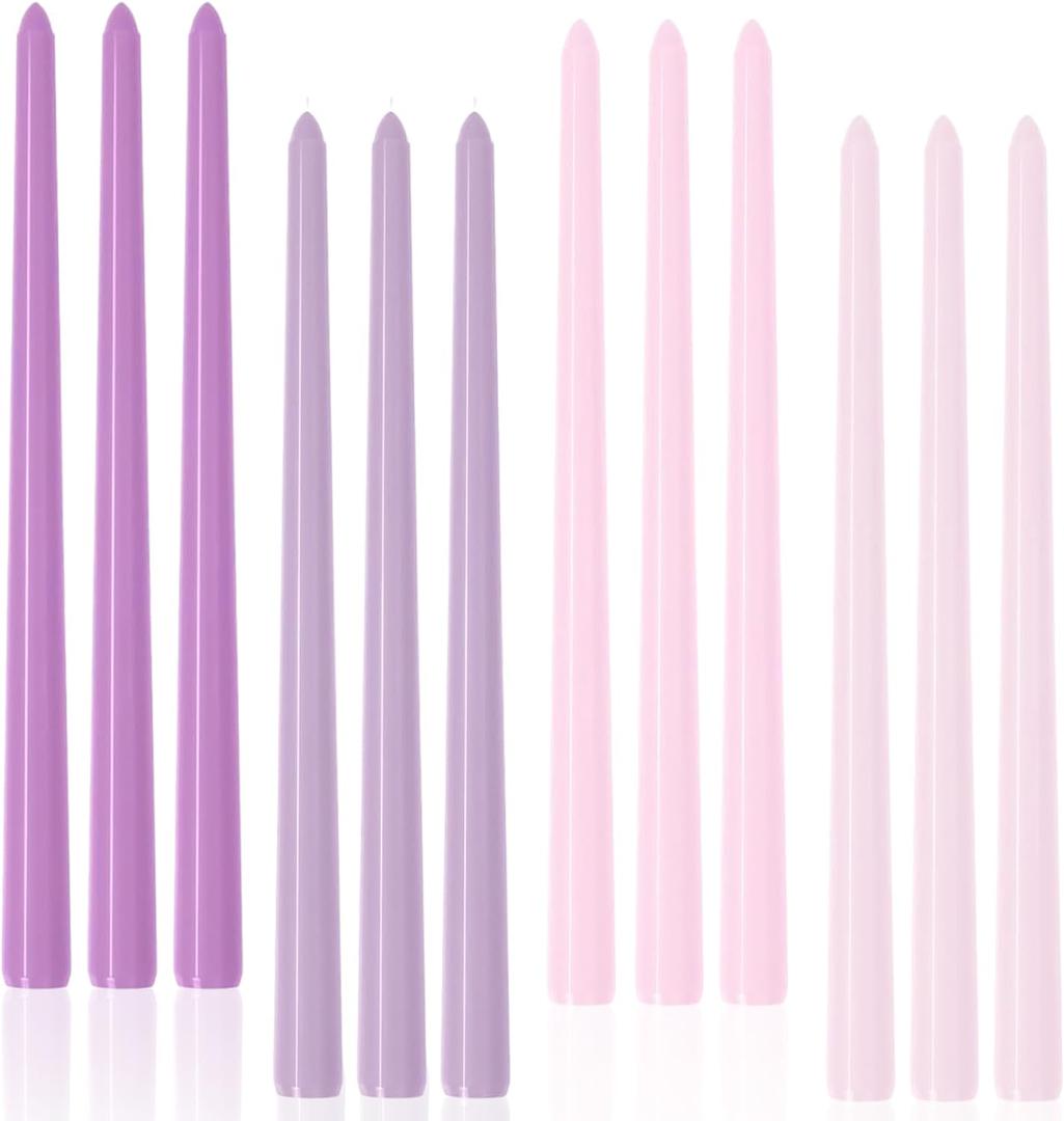 Purple Gradient Tall Taper Candles 12 inch Unscented Smokeless Long Tall Tapered Candle for Candlesticks Sticks Wedding Advent Home Decor Dinner Christmas, Set of 12
