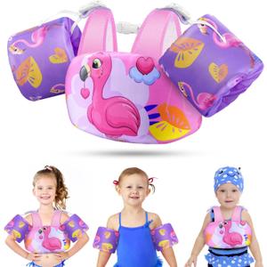 Vvinca Separable Toddler Swim Vest Fit 22-66 Lbs1-6 Years|2025 Newest 3 in 1 Pool Float & Arm Bands Boys and Girls, Adjustable Sturdy Safety for Infant 1 2 3 4 5 6 Year (Flamingo)