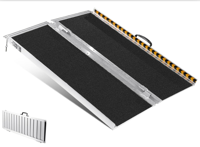 5 Feet Portable Wheelchair Ramp 600LBS Capacity Non-Skid Aluminum Handicap Ramps,Seamless Folding Threshold Ramp Wheel Chair Ramp for Doorways