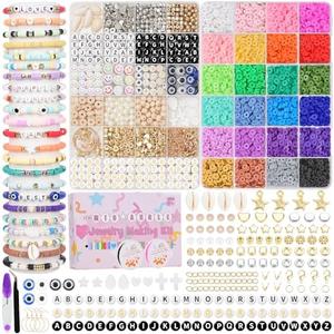 2 x Mio Angle Clay Beads 2 Boxes 24 Colors Bracelet Making Kit, Round Letter Beads with Charm and Elastic Strings, Friendship Bracelets Holiday Gifts for Girls Adults